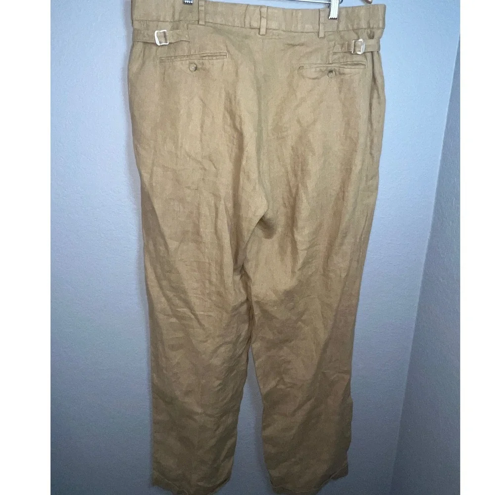 Polo Ralph Lauren Mens 36x32 Khaki Linen Classic Fit Adjustable Side Tab Pants